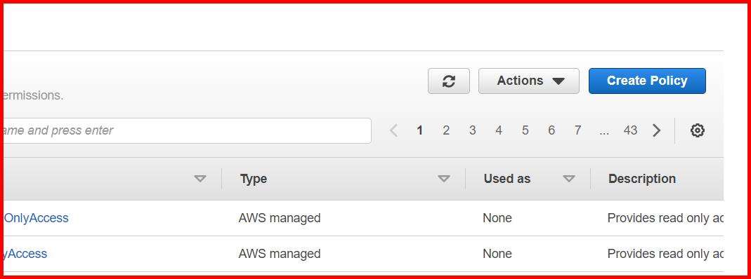 Picture showing the create policy button for adding the new policy